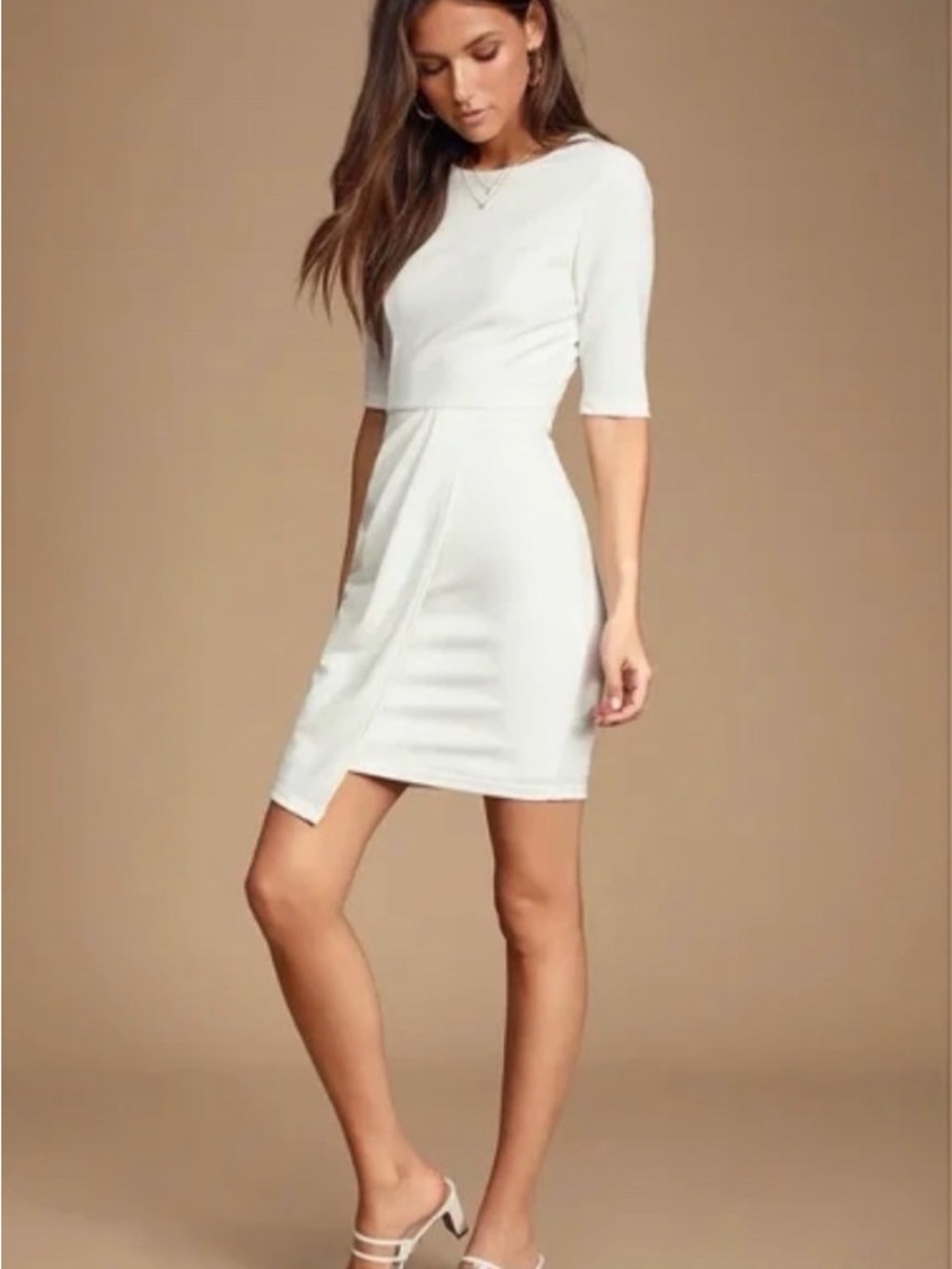Lulu's White Fitted Crewneck Mini Dress